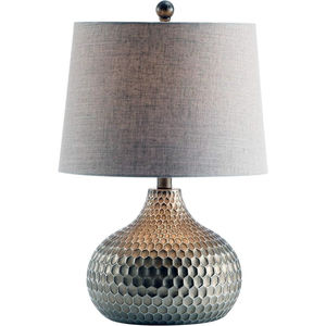 Lampe de table moderne finition cuivre antique avec base sphérique texturée en nid d'abeille et abat-jour en lin beige clair pour la décoration intérieure - Product Image 4