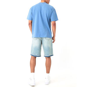 T-shirt décontracté pour homme en coton épais bleu ciel, col ras du cou, coupe oversize, manches courtes, mode estivale, personnalisable avec logo OEM ODM - Product Image 4
