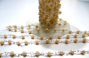 1 Foot- 14K Gold Plated Pink Chalcedony Rondelle Faceted 3-4mm Beaded Wire Wrapped <b>Rosary</b> Chain - Product Image 6