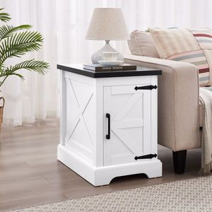 Farmhouse Rectangular End <b>Table</b> with Adjustable Storage Shelf <b>Rustic</b> Nightstand with Barn Door for Sofa <b>Side</b> Use - Product Image 3