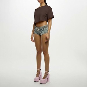 Hot Selling Women's <b>One</b> Shoulder Asymmetric Crop <b>Top</b> Solid Color Loose Fit Three Quarter Sleeve Woven Polyester Summer <b>Tops</b> - Product Image 5