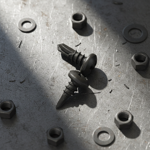 Vis autoperceuse à tête cylindrique en acier au carbone revêtu noir PDC 11 avec rondelle, entraînement Phillips, filetage grossier, classe 4.8/6.8 DIN - Product Image 1