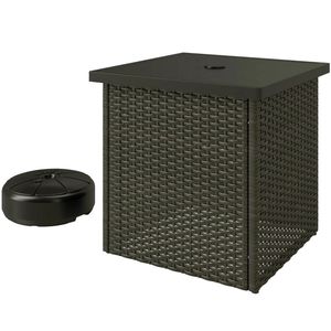 Tavolino da Caffè Quadrato Marrone Misto per Esterni con Ombrelloni e Basi per Patio - Product Image 5