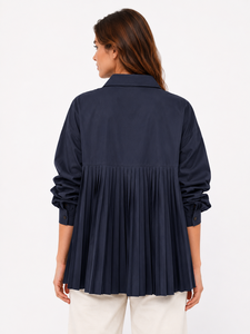 Back Pleated Cotton women's shirt Button Down Shirt <b>Long</b> <b>Sleeve</b> Loose Fit Custom Logo Everyday Wear High Quality Boutique <b>Tops</b> - Product Image 2