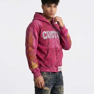 Sweat-shirts à capuche personnalisés brodés de strass, design sur mesure, étiquette privée, tissu French Terry 100% coton, streetwear d'hiver - Product Image 2