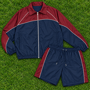 Conjunto Deportivo Personalizable Unisex Ligero de Nailon, Chaqueta con Cremallera y Bloques de Color, Pantalones Cortos con Cordón, Estilo Casual Urbano - Product Image 2