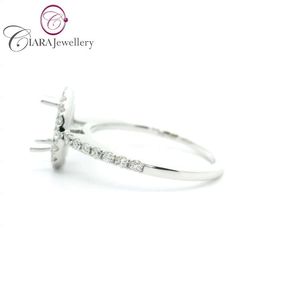 CLÁSICO 18K AU750 HALO ORO BLANCO DIAMANTE NATURAL 7X4,5 MM MONTAJE DE ANILLO DE COMPROMISO DE CORTE BRILLANTE redondo para BODA Y ANIVERSARIO - Product Image 2