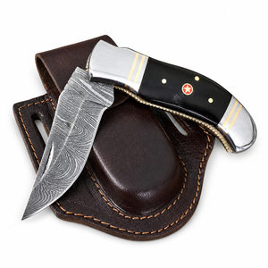 Cuchillo de bolsillo Burraq hecho a mano con acero de Damasco y funda de cuero |   OEM y DIY |   Regalo para Esposo y Padre - Product Image 6