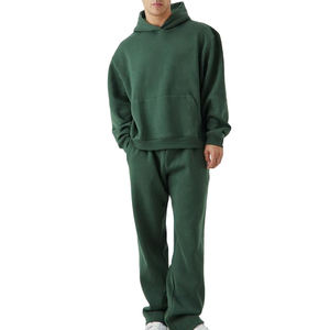 Ensemble de survêtement décontracté en molleton vert uni à capuche pour homme, coupe oversize, idéal pour l'automne - Product Image 4