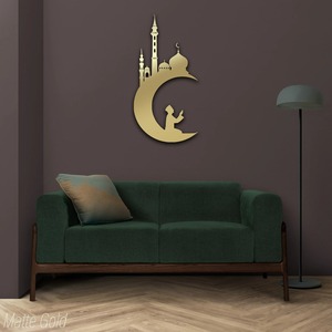 Décoration murale islamique en métal noir, mosquée, croissant de lune, prière, décoration moderne pour l'intérieur de la maison, thème Ramadan, décoration murale à suspendre - Product Image 3