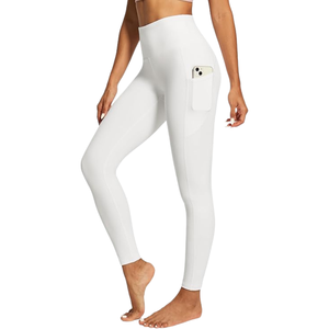 Leggings de yoga taille haute sans coutures avec poches, longueur intégrale, blanc, en Spandex et Nylon, pour femme, tenue de sport - Product Image 1