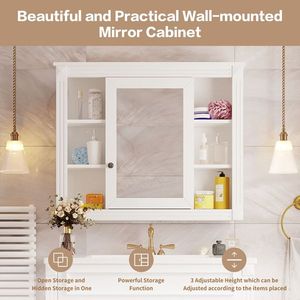 Moderno armadio da bagno da 35 ''X 28'' a parete con 6 ripiani a specchio, non incluso il bagno - Product Image 2