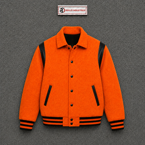 Veste universitaire classique en laine orange de haute qualité, col rabattu décontracté, coupe régulière, épaisse et unie pour l'automne - Product Image 5