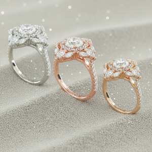 Anillo de compromiso Stonewels Empress Diamond Halo chapado en oro rosa con engaste de púas certificado - Product Image 5