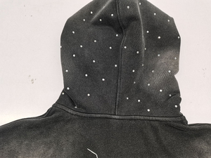 Sweat à capuche surdimensionné personnalisé pour homme, en coton épais 100 %, à manches longues, uni, pour l'automne, avec strass et cordon de serrage, effet délavé à l'acide - Product Image 6