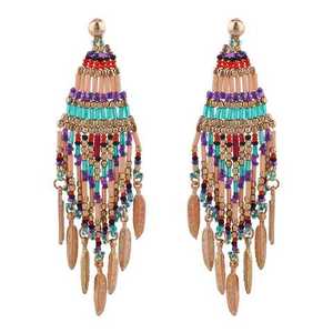 Boucles d'oreilles classiques pour femmes, faites à la main, en coton léger, ornées de perles, bijoux ethniques en forme de papillon, perles de rocaille, accessoires de mode en cristal - Product Image 3