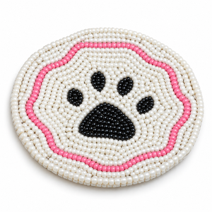 Premium <b>Glass</b> Beaded Paw Print <b>Coaster</b> for Dining Table | Decorative Round Drink Mat for Kitchen Home Decor Tabletop Accessories - Product Image 1