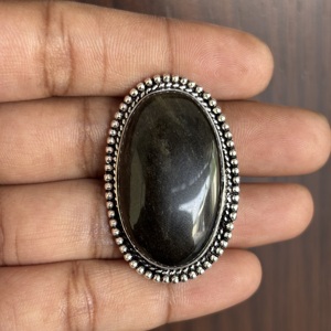 Bague en argent sterling 925 de style vintage avec pierre précieuse d'obsidienne noire originale, bagues de créateur, vente en gros, prix d'usine, bijoux - Product Image 1