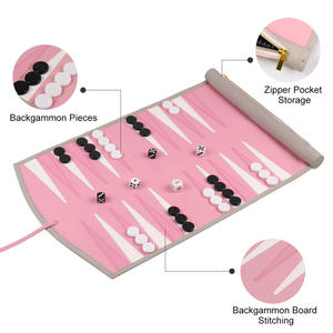 Best Gift Travel Portable Chess Game <b>Backgammon</b> Square Best Quality PU Leather Roll up <b>Set</b> Handmade Pink & Gray Luxury - Product Image 5
