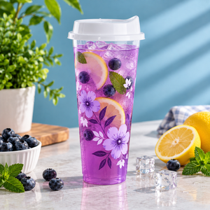 Vasos de Plástico PP Transparente con Tapas, Forma Redonda, 98 mm de Diámetro, para Bebidas - Product Image 2