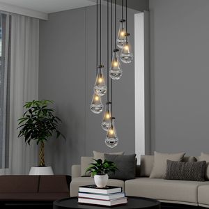 Lámpara Colgante Negra Ajustable de 7 Luces para Comedor, Sala de Estar y Vestíbulo - Product Image 1