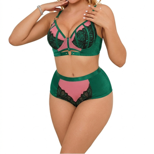 Nuevo conjunto de lencería sexy estilo europeo-americano con aros, lazo y bikini de tres piezas con decoración hueca, talla XXL, control firme. - Product Image 1