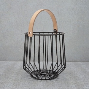Geometric Metal <b>Wire</b> <b>Storage</b> <b>Basket</b> With Wooden Handle Nordic Style Multi Purpose Organizer - Product Image 2
