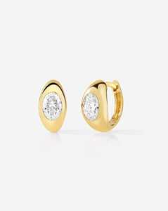 Custom 1 Carat Oval Lab Grown Diamond Huggie Hoop Earrings 14K 18K Solid Gold Wholesale Bezel Set <b>Dainty</b> Solitaire <b>Rings</b> Factory - Product Image 1