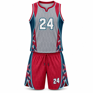 Ensemble d'uniformes de basketball sublimés personnalisés, maillot de basketball à col en V et short pour les équipes de jeunes et d'adultes, vente en gros - Product Image 1