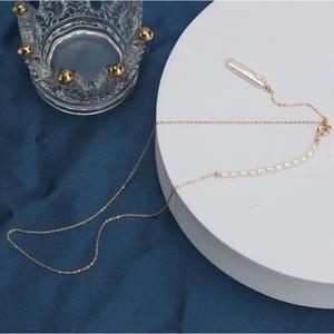 Collar Ajustable Chapado en Oro de 18K y Plata 925 de Primera Calidad, Cadena Simple para Suéter con Perlas Barrocas de Agua Dulce - Product Image 4