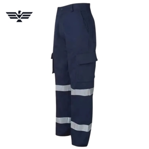 Mens Navy Blue Fluorescent Reflective Polyester Silk Screen Printed <b>Work</b> <b>Pants</b> Multi-Pocket <b>Cargo</b> Design Industrial - Product Image 5