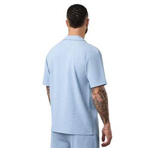 <b>Mens</b> for <b>Blue</b> Cuban Collar Short Sleeve Button Shirt Casual Summer Eco-Friendly 100% Cotton Lightweight Breathable Beach Wear - Product Image 2