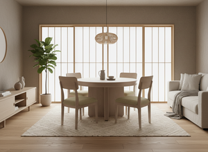 Ensemble de table basse ronde moderne avec 4 chaises en frêne massif et placage MDF, design durable et léger - Product Image 6