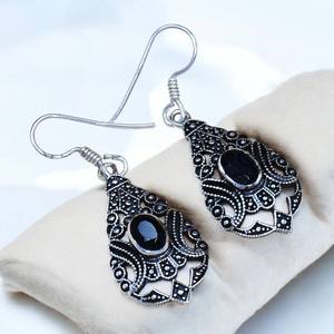 Traditional Solid 925 Sterling Silver Natural Black Onyx Oval Cut Gemstone Drop Dangle <b>Hook</b> <b>Earrings</b> Elegant Jewelry Manufacture - Product Image 1