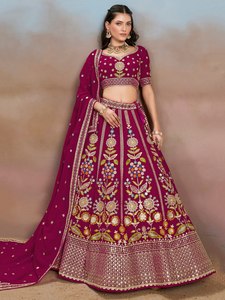Ensemble de lehenga choli en georgette pour femmes, lehenga brodé de fleurs et de zari avec dupatta, tenue de fête de mariage - Product Image 2
