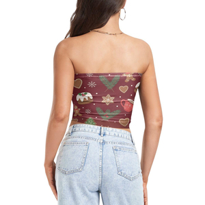 Christmas Cookie Tube <b>Top</b> Crop Festive Dessert Pattern Strapless Winter Party <b>Top</b> for Women Sublimation Tube <b>Tops</b> with custom - Product Image 4