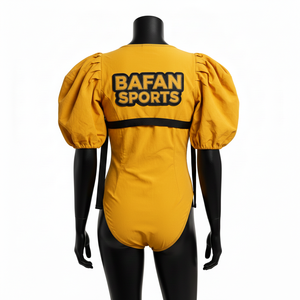 Traje de Baño Premium para Mujer en Nailon y Spandex GSM, Amarillo con Paneles en Contraste Negro, Parche Bordado, Logotipo Personalizado - Product Image 2