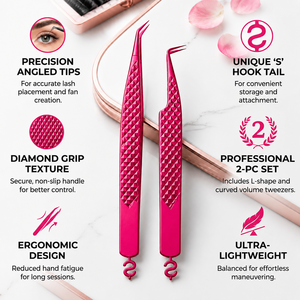 Pink Eyelash Tweezers with Smooth Tip and Diamond Texture Precision Tool - Product Image 5
