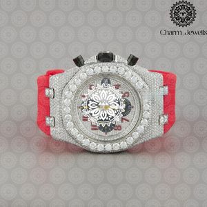 Charm Jewells Unisex Stainless Steel Sport Watch <b>Red</b> Band Diamond Accents Mechanical Movement 20mm Buckle 40mm Dial 10 Bar Water - Product Image 1