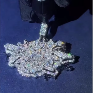 Pendentif Hip Hop Personnalisé Sertie de Diamants Moissanite VVS, Chaîne à Maillons en Argent 925 pour Rappeurs, Hommes et Femmes, Bijoux Fins - Product Image 1