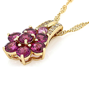 Gold Plated <b>Flower</b> Pendant Necklace With Pink Crystal Rhinestones Round Brilliant Cut Women's Classic <b>Box</b> Chain - Product Image 2