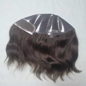 Prothèse capillaire en cheveux naturels pour tous types de peau, longueur moyenne, densité 130%, sans colle, bonnet en dentelle suisse, noir naturel, cheveux indiens Remy, brun clair - Product Image 5