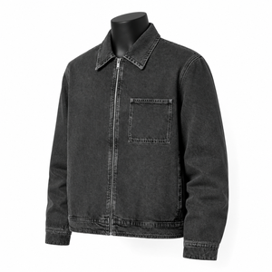 Veste en jean noire délavée pour homme, fermeture éclair, style streetwear décontracté, veste en jean en coton, fabricant OEM ODM - Product Image 3