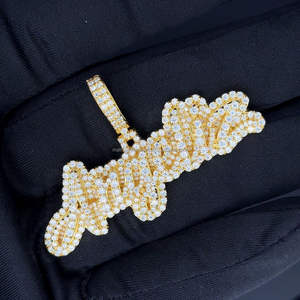 10K Gold <b>diamond</b> pendant with matching 3mm tennis <b>chain</b> in Sterling silver with <b>VVS</b> moissanite <b>diamond</b> jewelry - Product Image 3