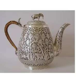 Hand Engraved Metal Teapot Elephant Lid Decorative <b>Tea</b> Pot Vintage Style Serving Teaware Luxury Home Kitchen - Product Image 1