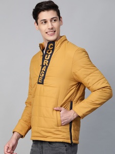 Blouson matelassé jaune moutarde pour homme, demi-zip, col montant, coupe-vent décontracté en polyester, pour l'automne - Product Image 3
