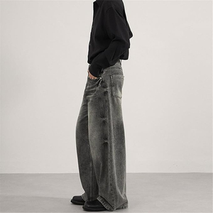 Pantalones de Mezclilla Negros para Hombre, Estilo Vintage, Holgados, Rectos, Tejido Sólido, Casuales, de Moda Urbana para Invierno - Product Image 5