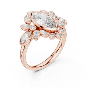 Anillo de Compromiso de Oro Amarillo de 14K con Diamantes Cultivados en Laboratorio, Corte Redondo y Marquesa, para Mujer |   Diamante Cultivado Nuevo - Product Image 6