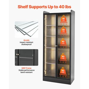 Vetrina Illuminata Alta 67 Pollici con 2 Ripiani Regolabili, Mobile Espositivo a 5 Livelli per Collezioni e Oggetti da Collezione - Product Image 2