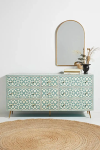 Mediterranean Style 9 Bone Inlay Drawer <b>Chest</b> With Geometric Pattern Modern Living Room Cabinet <b>Storage</b> Furniture - Product Image 1